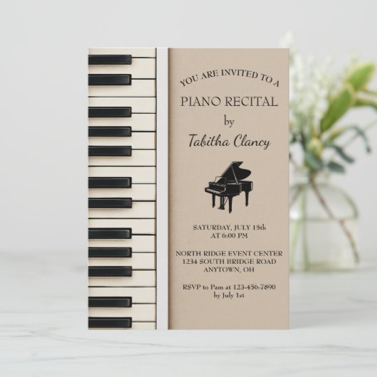 Piano Overweging Uitnodiging met Toetsenbord Ontwe (Staand voorkant)