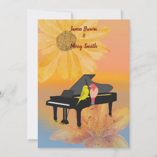 Piano Parrots Dreamweaver Flower Sunset Wedding Kaart (Voorkant)