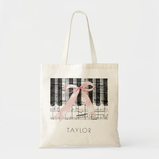 Piano Pink Bow Naam Tote Bag (Voorkant)