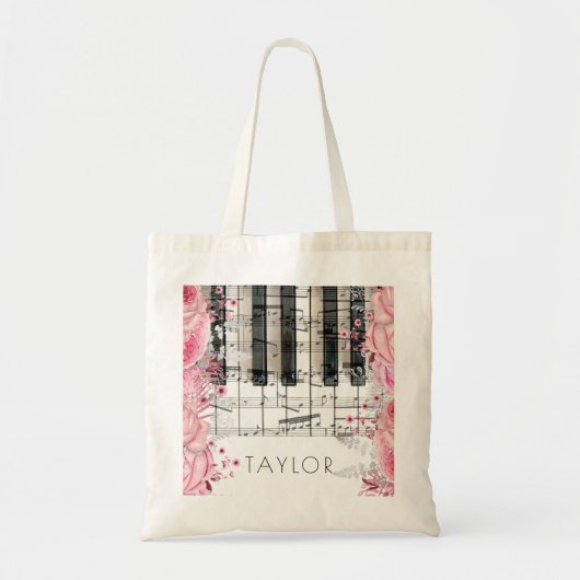 piano pink flowers name tote bag (Voorkant)