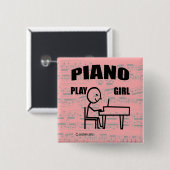 Piano Play Girl Vierkante Button 5,1 Cm (Voorkant /achterkant)
