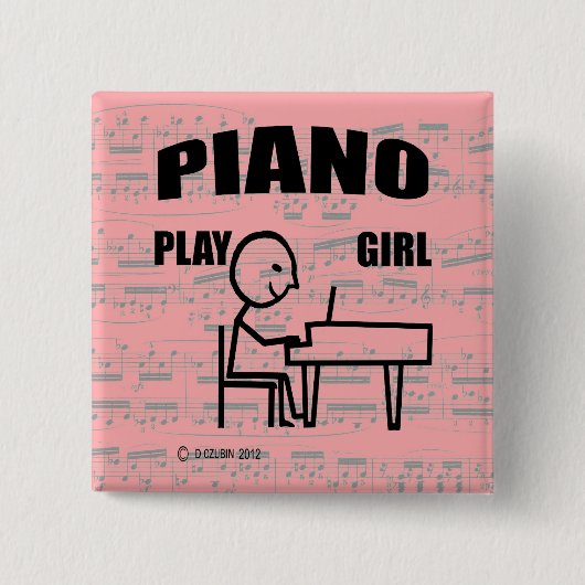 Piano Play Girl Vierkante Button 5,1 Cm (Voorkant)