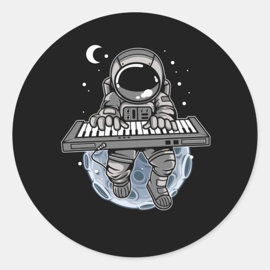 Piano Player Astronaut Music Instrument Cosmonaut Ronde Sticker (Voorkant)