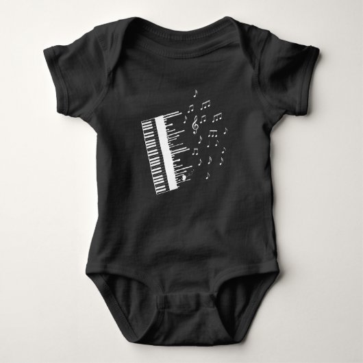 Piano Player Flying Muzieknoten Bird Pianist Romper (Voorkant)