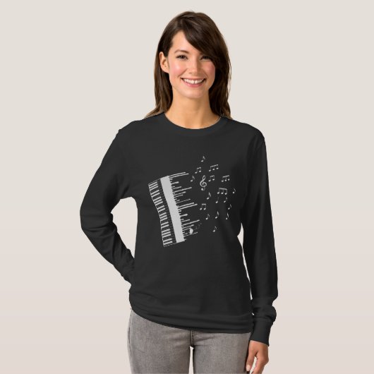 Piano Player Flying Muzieknoten Bird Pianist T-shirt (Voorkant volledig)