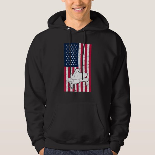 Piano Player Piano American Flag Patriotic Pianist Hoodie (Voorkant)