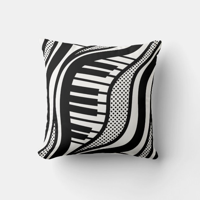 Piano Polka Waves Kussen – Zwart-wit Muziek (Voorkant)