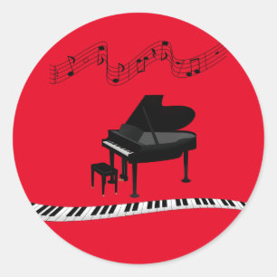 Piano, populaire muzikale ontwerpsticker ronde sticker