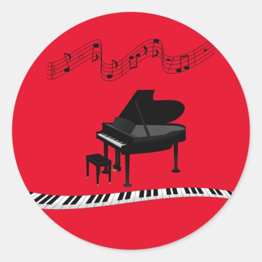 Piano, populaire muzikale ontwerpsticker ronde sticker (Voorkant)
