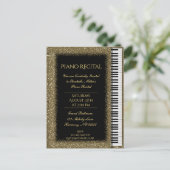 Piano recital Gold Glitter Baby Grand Uitnodiging Briefkaart (Staand voorkant)