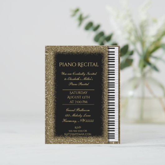 Piano recital Gold Glitter Baby Grand Uitnodiging Briefkaart