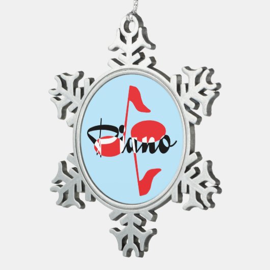 Piano Red Notes Tin Sneeuwvlok Ornament (Rechts)