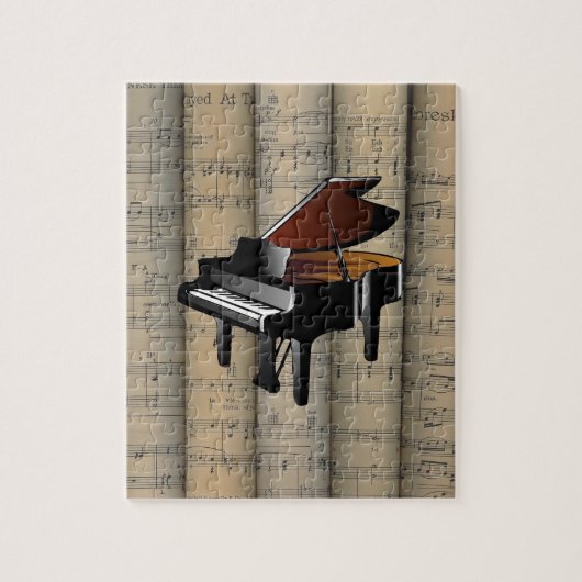 Piano~ Rollend blad Muziekachtergrond ~ Musical Legpuzzel (Verticaal)