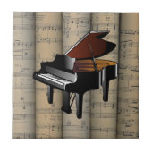 Piano~ Rollend blad Muziekachtergrond ~ Musical Tegeltje (Voorkant)