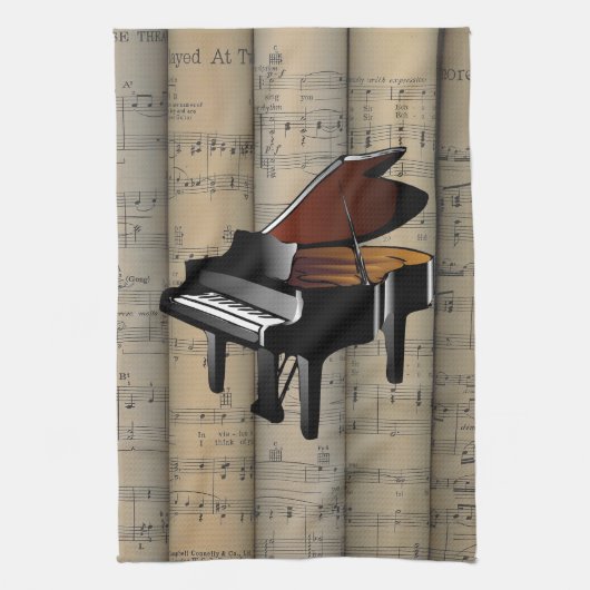 Piano~ Rollend blad Muziekachtergrond ~ Musical Theedoek (Verticaal)
