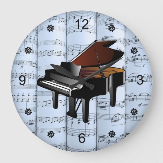 Piano ~ Rollend vel Music ~ Blue Tint Background Grote Klok (Voorkant)