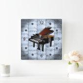 Piano ~ Rollend vel Music ~ Blue Tint Background  Vierkante Klok (Huis)