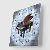 Piano ~ Rollend vel Music ~ Blue Tint Background  Vierkante Klok (Hoek)