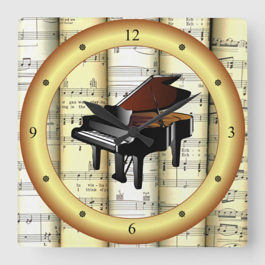 Piano ~ Rollend vel Music ~ Gold Ring ~ * ~ Vierkante Klok (Voorkant)