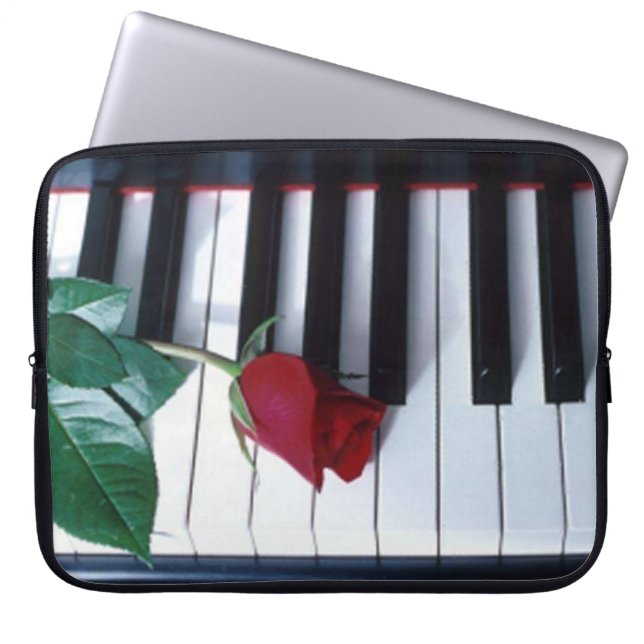 Piano Roos-toetsenbordlaptophoes Laptop Sleeve (Voorkant)