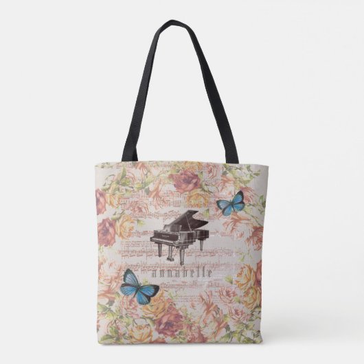  Piano Rozen Vlinders Victoriaans Canvas tas (Achterkant)