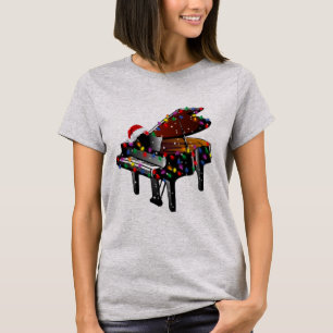 Piano Santa Hat-kerstboom Funny Music Loopjes T-shirt