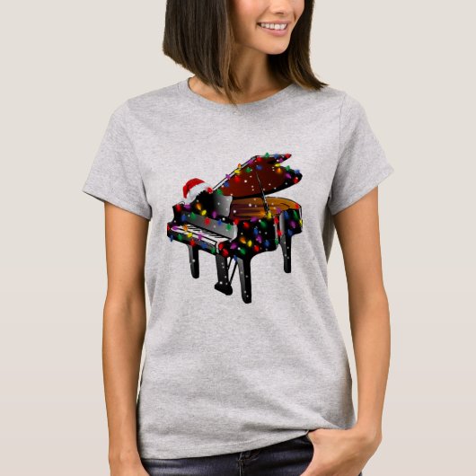 Piano Santa Hat-kerstboom Funny Music Loopjes T-shirt (Voorkant)