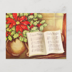  Piano, Silent Night Pointsettia Kerst Feestdagenkaart