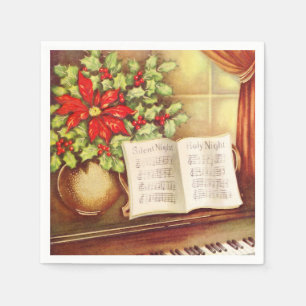 Piano, Silent Night Pointsettia Kerst Servet