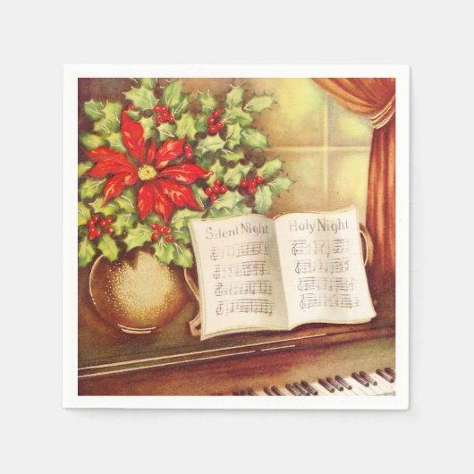  Piano, Silent Night Pointsettia Kerst Servet (Voorkant)