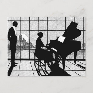 Piano Silhouette Art Deco Stijl Zwart en Wit Briefkaart