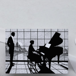 Piano Silhouette Art Deco Stijl | Zwart en Wit Kaart