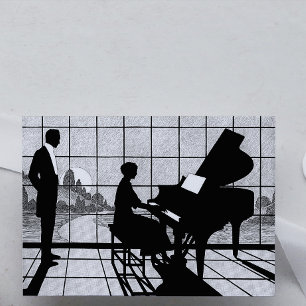 Piano Silhouette Art Deco Stijl Zwart en Wit Kaart