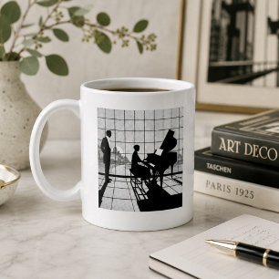 Piano Silhouette Art Deco Stijl Zwart en Wit Koffiemok