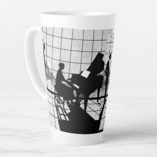 Piano Silhouette Art Deco Stijl Zwart en Wit Latte Mok