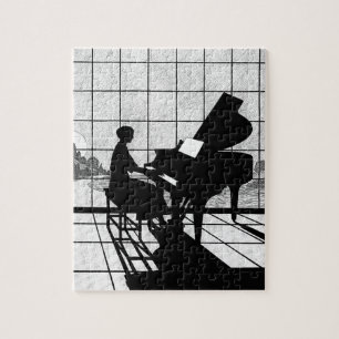 Piano Silhouette Art Deco Stijl Zwart en Wit Legpuzzel
