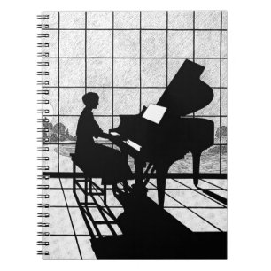 Piano Silhouette Art Deco Stijl Zwart en Wit Notitieboek