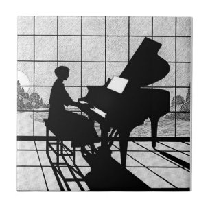Piano Silhouette Art Deco Stijl Zwart en Wit Tegeltje