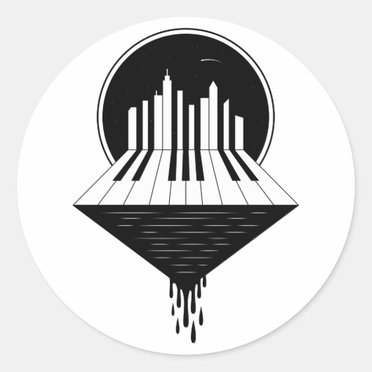 Piano Skyline Ronde Sticker (Voorkant)