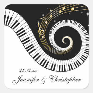 Piano Sleutels en Golden Muzieknoten Bruiloft Vierkante Sticker