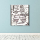 Piano spelen op een regenachtige dag Pen Tekening Canvas Afdruk (Insitu (Houten vloer))