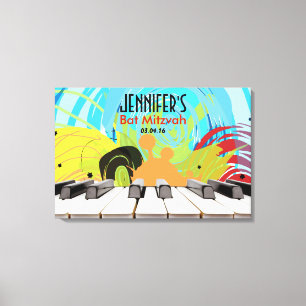 Piano Speler Meisje Bat Mitzvah Aanmelden Board Canvas Afdruk