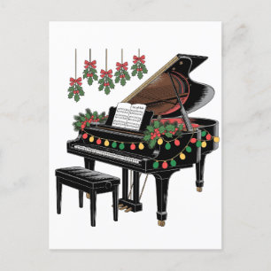 Piano Speler Xmas Verlichting Kerstman Spelen Feestdagenkaart