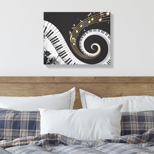 Piano Swirled Keys Surreal Music Fantasy Canvas Afdruk (Insitu (Slaapkamer))
