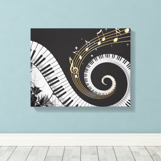 Piano Swirled Keys Surreal Music Fantasy Canvas Afdruk (Insitu (Houten vloer))