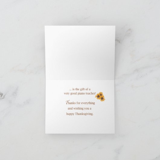 Piano Teacher Blessings in Thanksgiving Sunflower Kaart (Binnen)