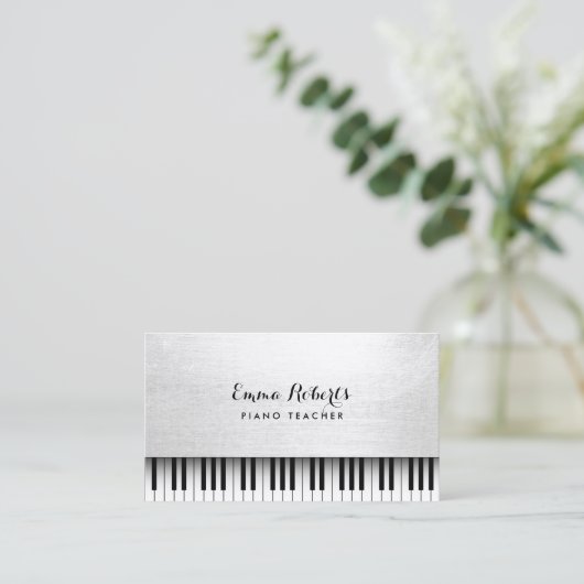Piano Teacher Elegant White Music Visitekaartje (Staand voorkant)