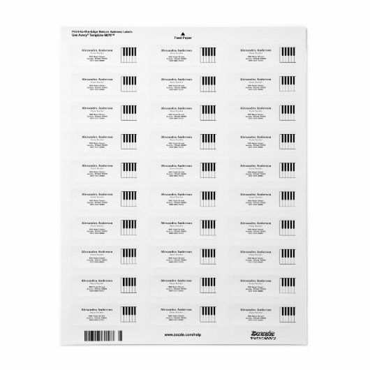 Piano Teacher Return Address Label (Full Sheet)