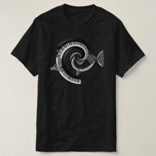Piano Toetsen DNA Spiraal Skelet Hand Kunstontwerp T-shirt