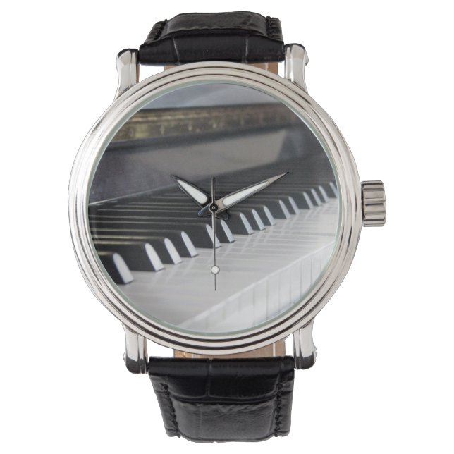 Piano toetsen horloge met zwarte band (Voorkant)